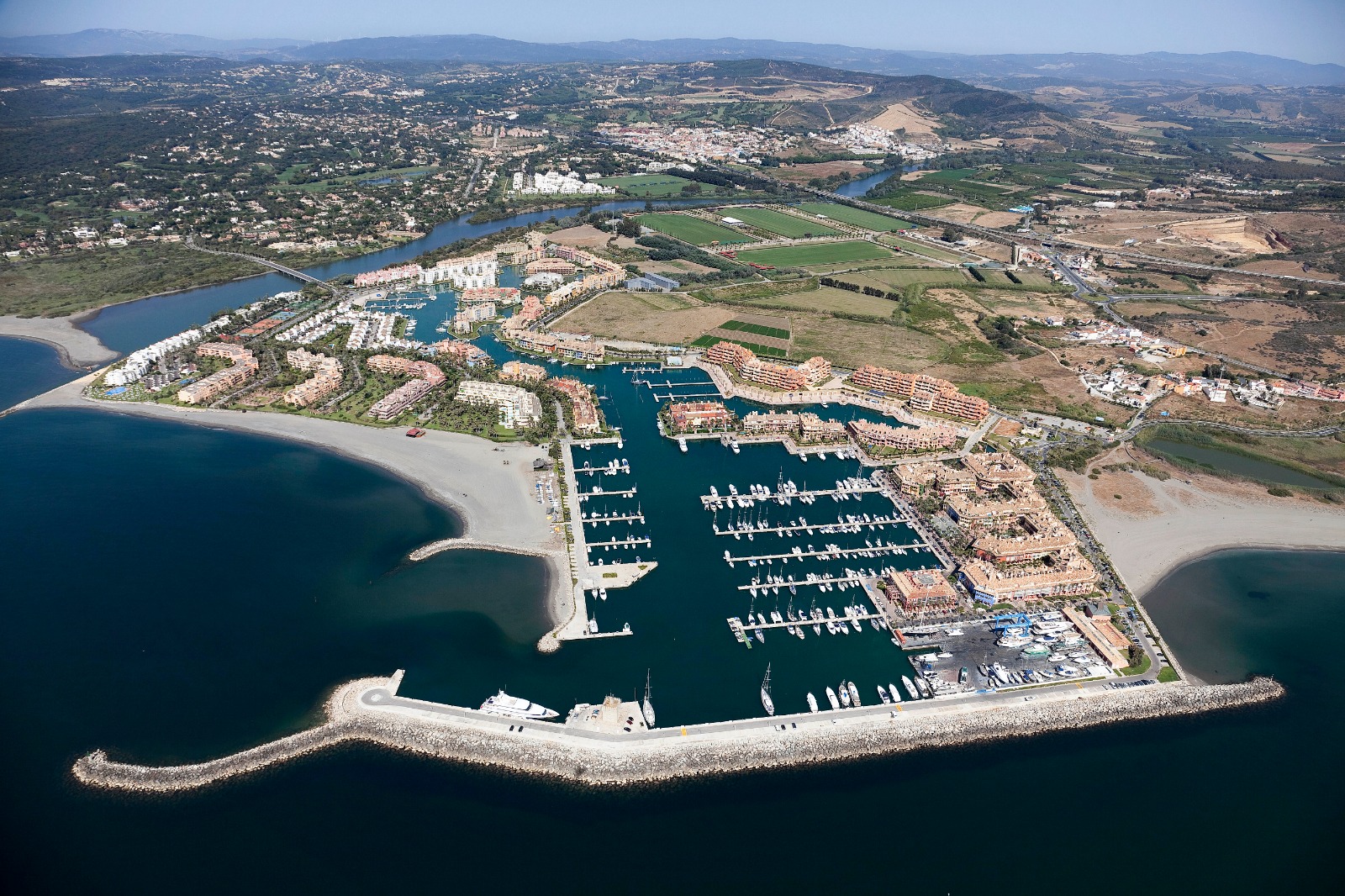 View of Puerto Sotogrande marina with moored yachts