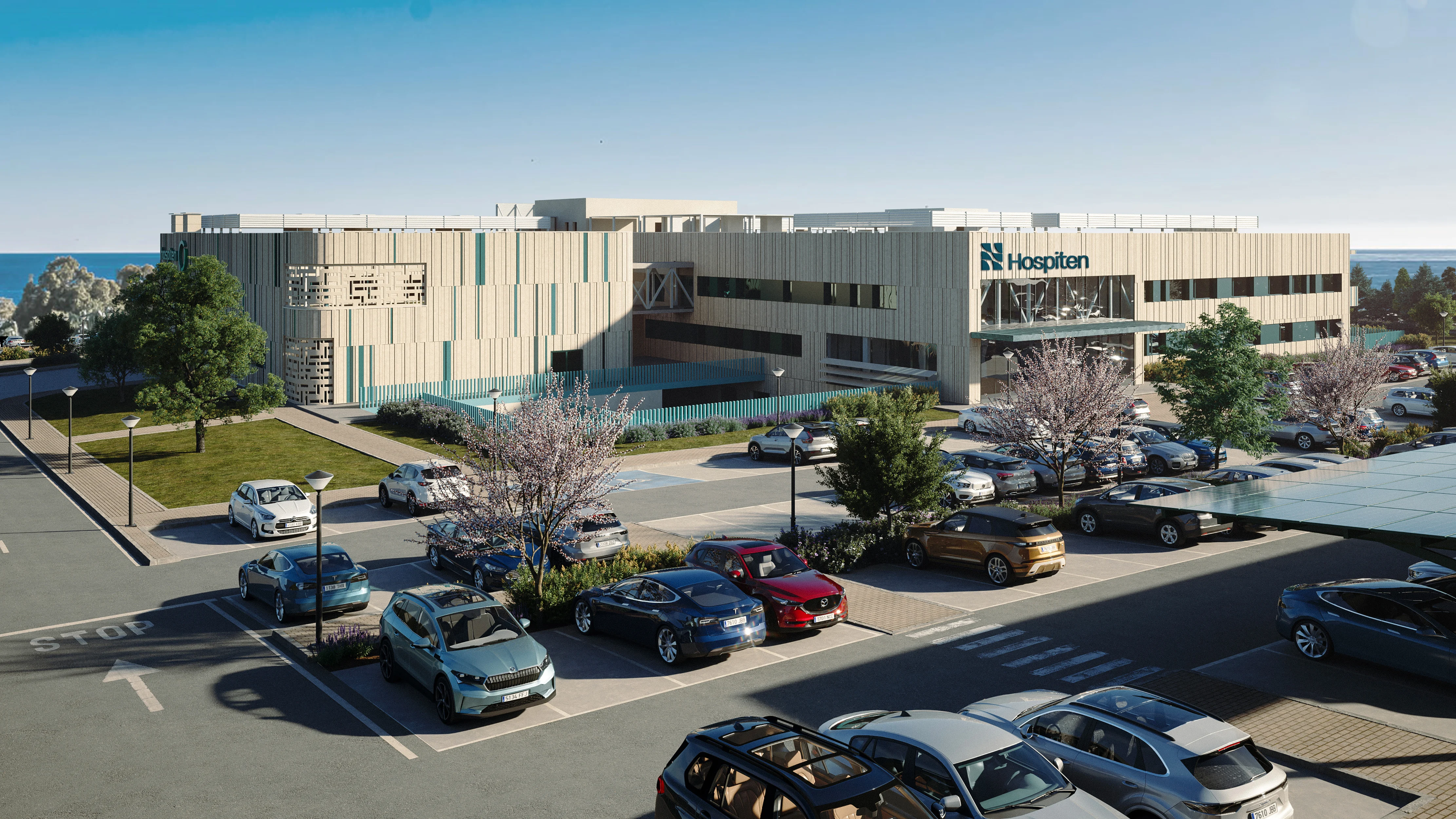 Hospiten Estepona hospital building near the Mediterranean