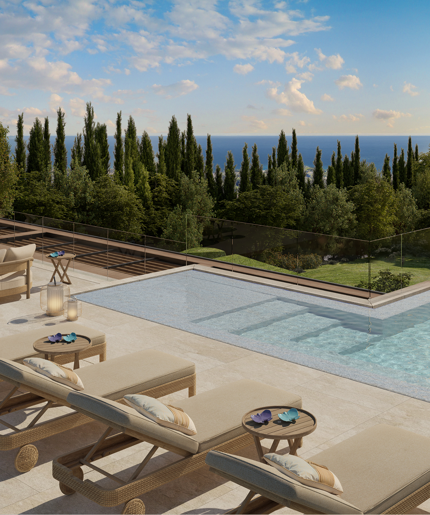 Private pool terrace with sea view at Armani Residences Marbella