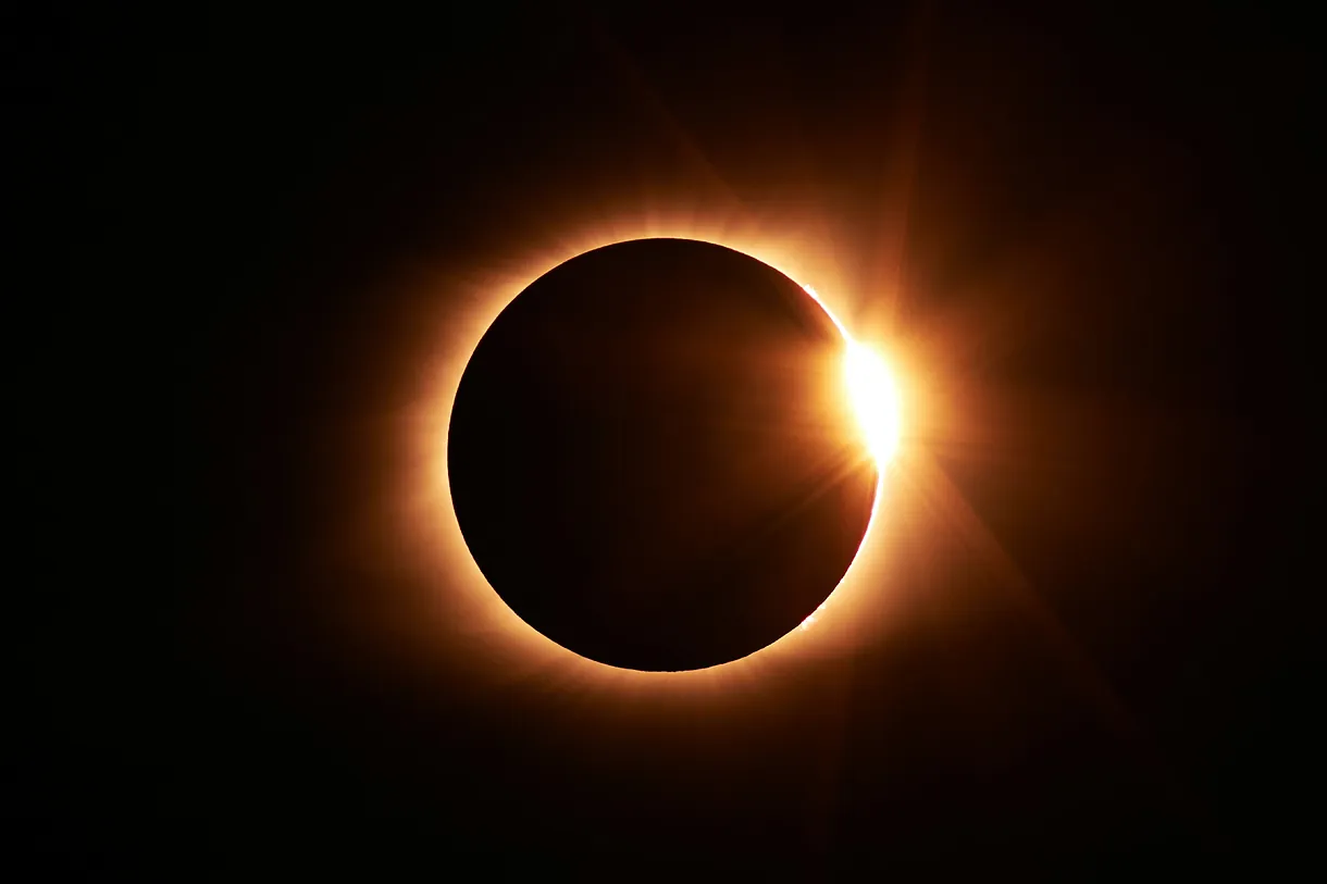 Total solar eclipse showing the diamond ring effect