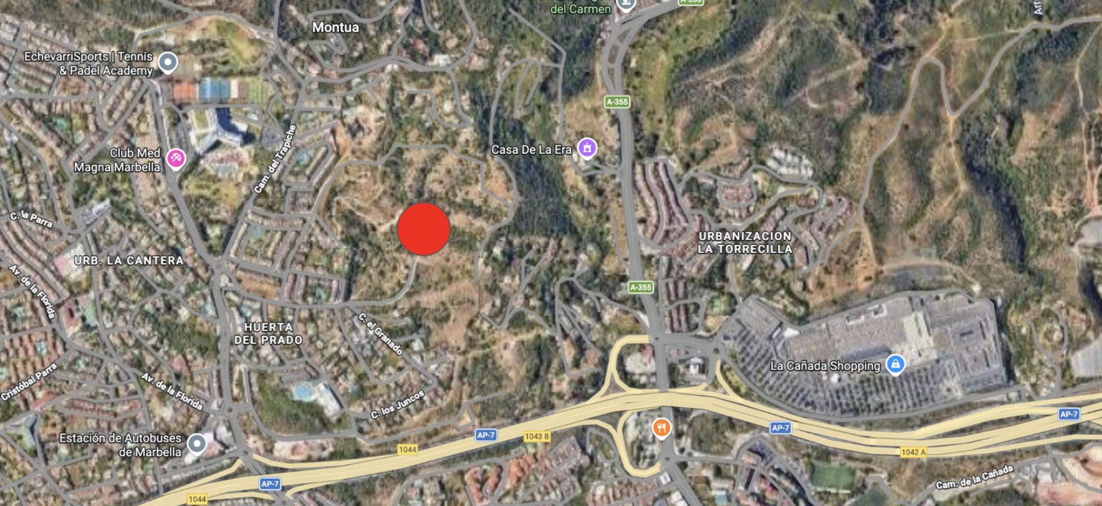 Map showing the URP-MB-2 Tenis de Marbella development site north of the AP-7, near La Cañada Shopping